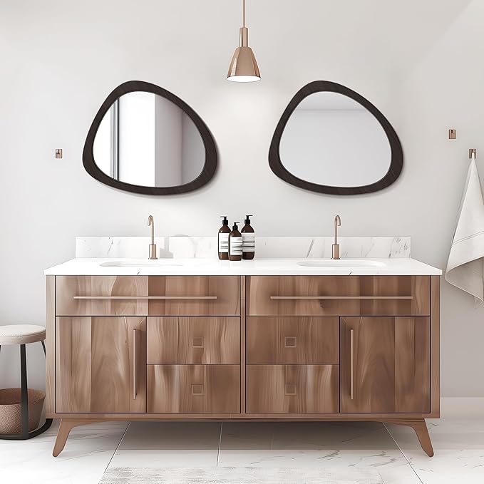 WallBeyond Asymmetrical Mirror, Irregular Wall Mirror, Wall Mirrors Decorative for Bedroom Living Room Entryway Hall, Wood Mirror for mid Century Modern Decor 23" H x 19" W, Black