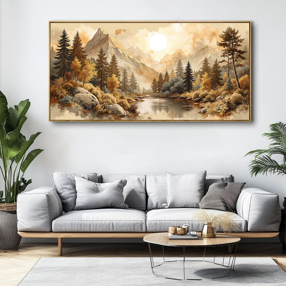 Landscape Wall Art - Framed Modern Canvas Painting for Living Room, Bedroom Home Office Decor, 40x20 Inch Ready to Hang