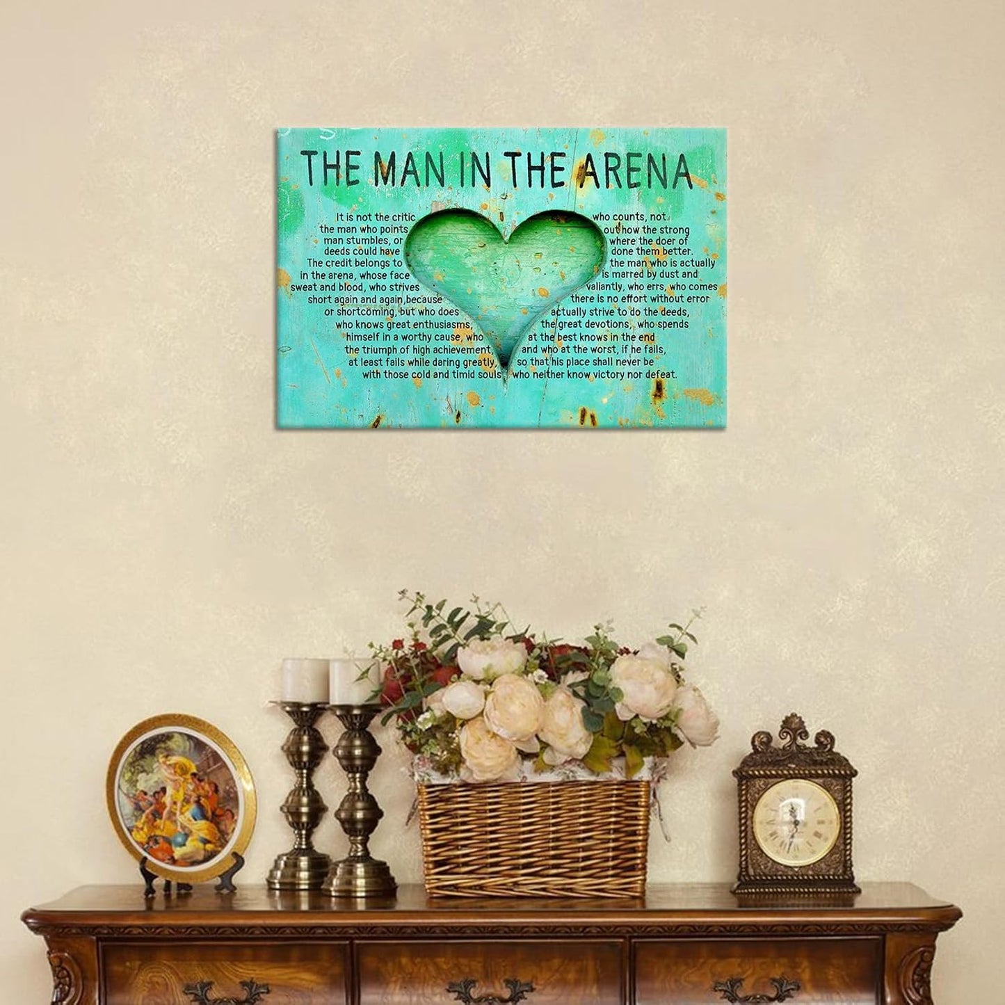Inspirational Canvas Wall Art Poster Print The Man In The Arena Motivational Quotes Picture Painting Wall Decor Artwork for Modern Home Bedroom Bathroom Wooden Framed Ready to Hang [12''Wx18''H]