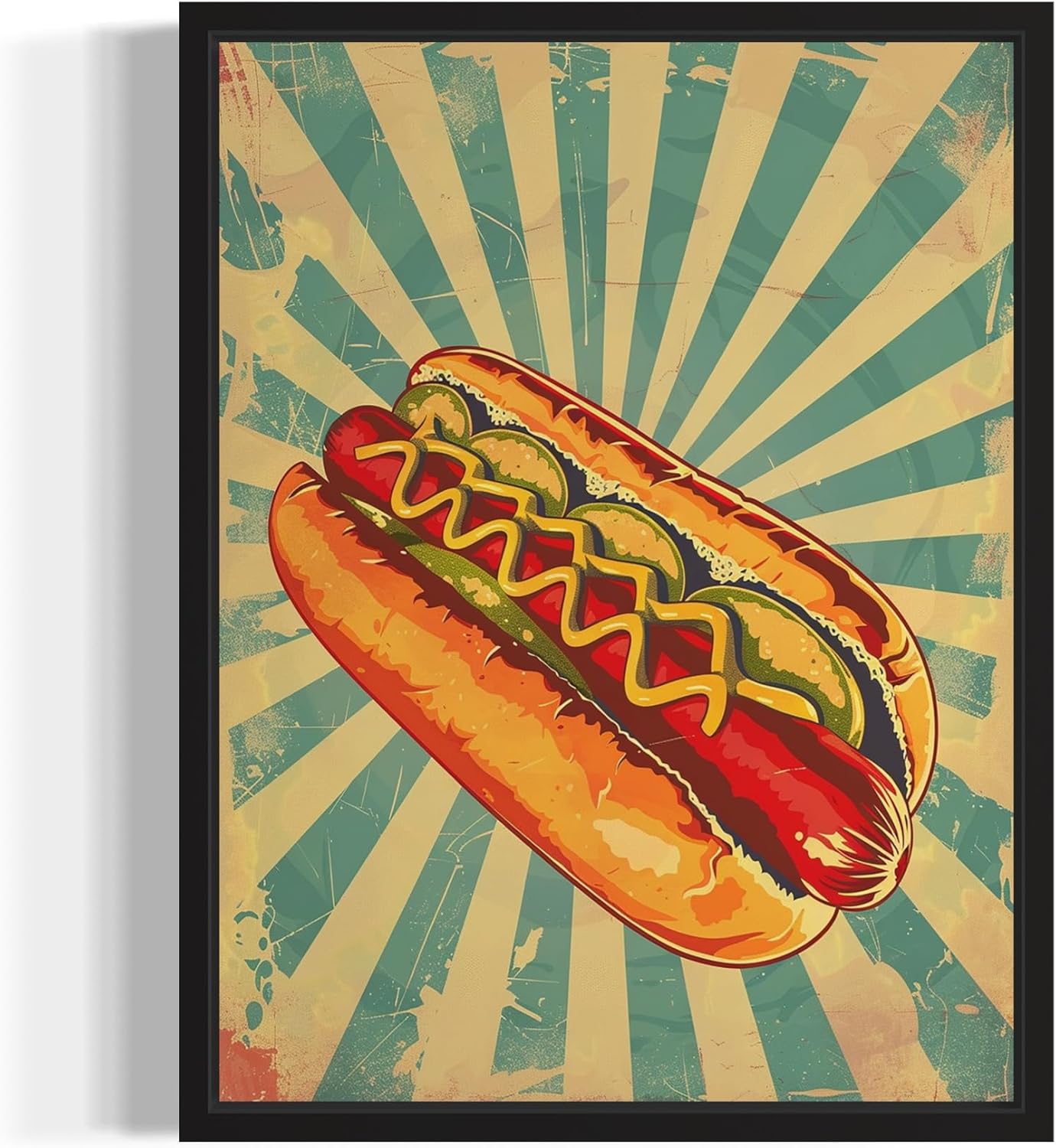 Hotdog Pop Art Poster Print, Vintage Retro Wall Art Decor Paintings Classic Artwork for Bedroom Living Room Decorations. (Hotdog, 11x14 inches + (Black Frame))