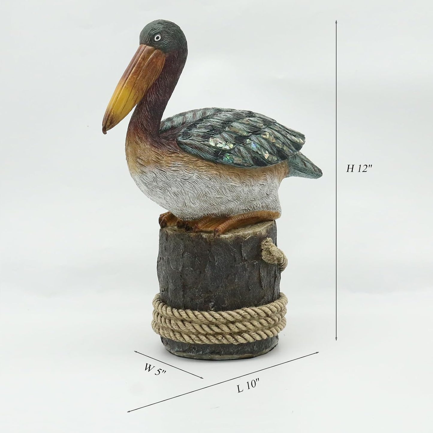 Lukitas Perching Pelican Statue and Sculpture Decor, Coastal Ocean Bird Figurine, Creative Decorative Ornament for Home Garden Yard Lawn Outdoor, Resin 12''