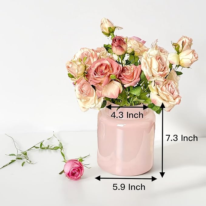 BLOFLO Pink Glass Vase, 7 Inch Large Glass Vase for Flowers, Modern Thick Glass Flower Vases for Centerpieces, Decorative Glass Cylinder Hydroponic Vase for Wedding, Home, Office (Pink, 7Inch)