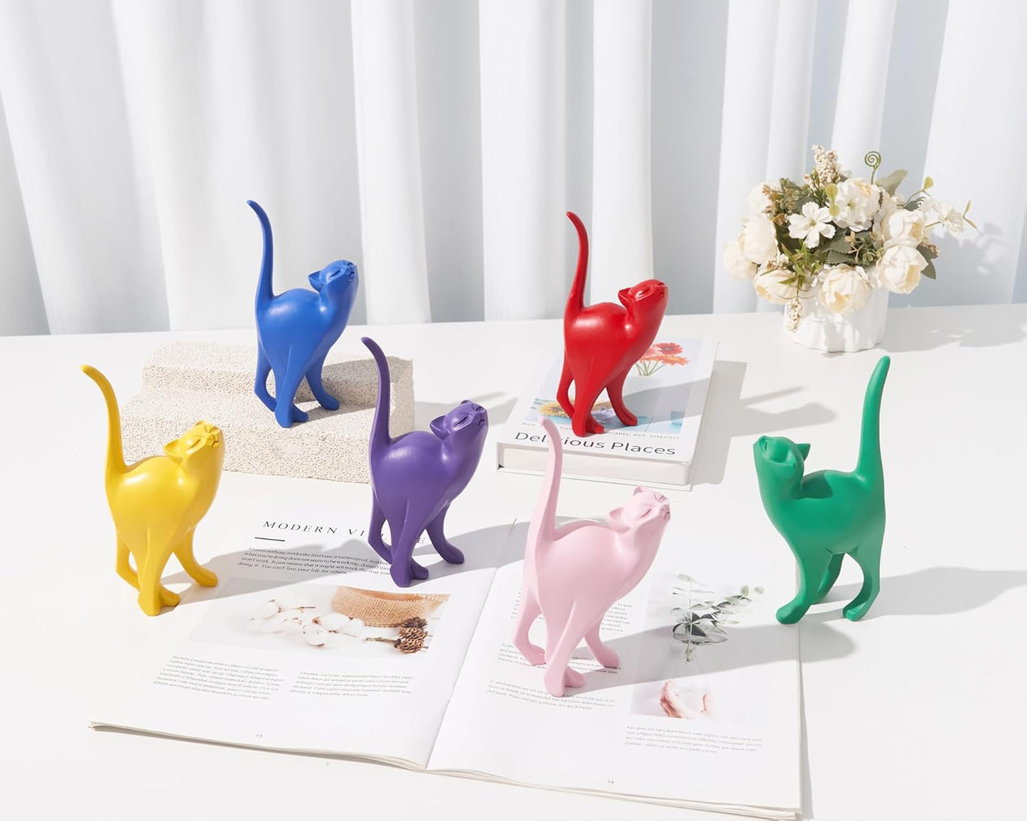 Blue Cat Statue Modern Abstract in Multiple Colors, Ideal Indoor Decor & Gift for Cat Lovers, Artistic Home Accents