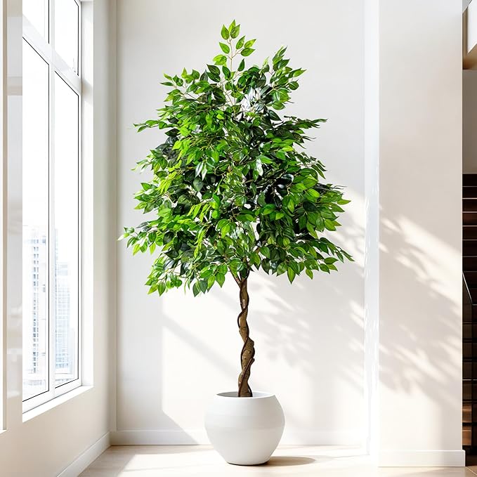 Tall Artificial ficus Tree Large Faux Trees Indoor Outdoor Realistic Floor Fake plantas for Home Living Room Master Bedroom Office Porch Outside Patio arboles artificiales para decoracion Fall Decor