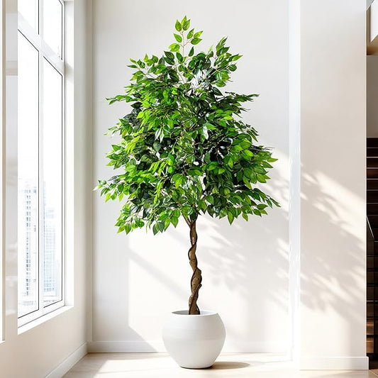 Tall Artificial ficus Tree Large Faux Trees Indoor Outdoor Realistic Floor Fake plantas for Home Living Room Master Bedroom Office Porch Outside Patio arboles artificiales para decoracion Fall Decor