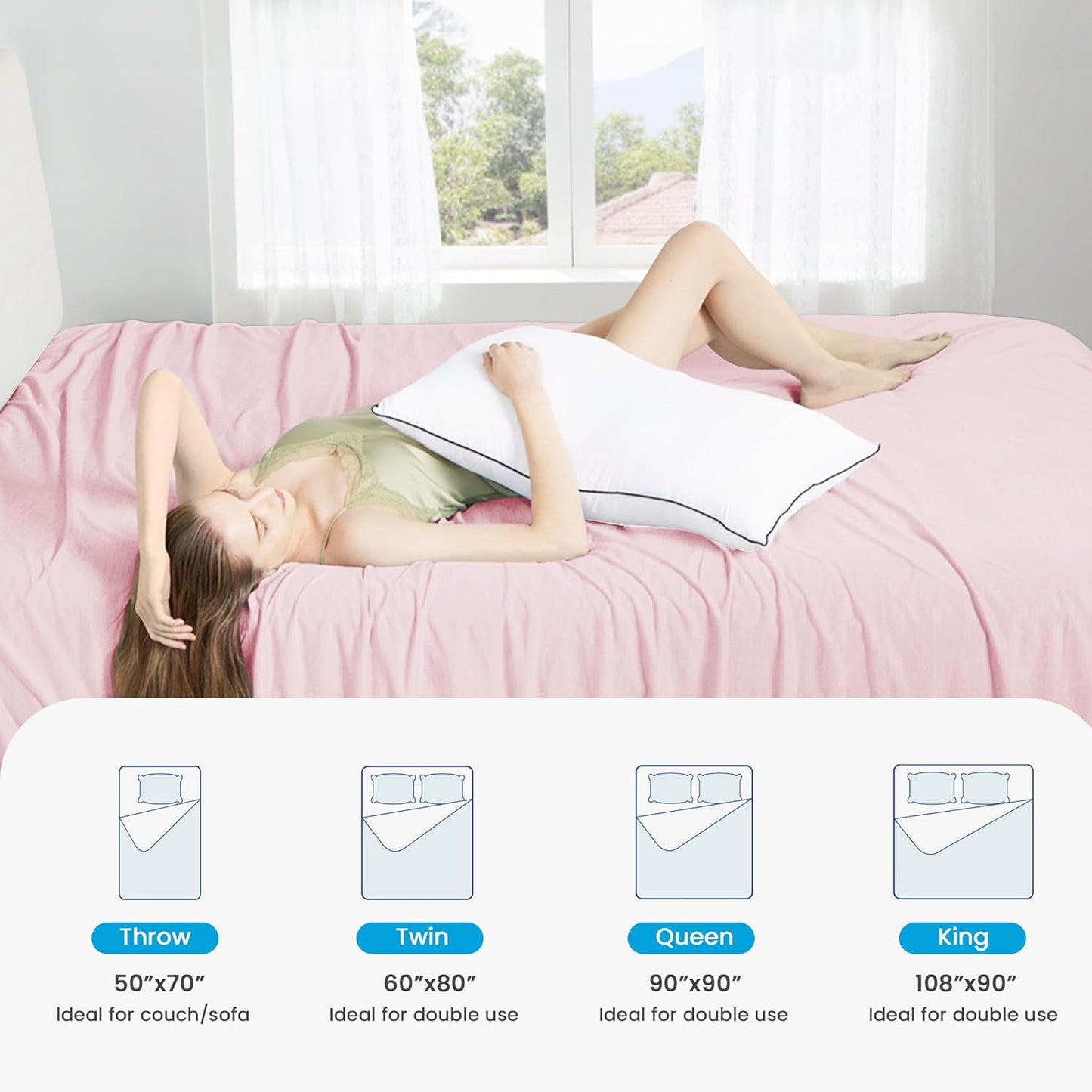 HYLEORY Cooling Blankets for Hot Sleepers, Cool Summer Blanket Keep Body Cool for Night Sweats Double Sided Lightweight Breathable Blanket for Bed Couch Sofa, King (108"x90"), Pink