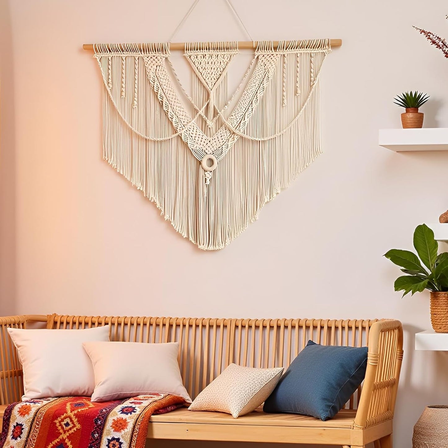 guzhiou large macrame wall hanging - Boho Tapestry Macrame Wall Decor Art- Chic Bohemian Handmade Woven Tapestry Home Decoration for Bedroom Living Room Apartment Wedding Party - 43"x32" (Beige-A)