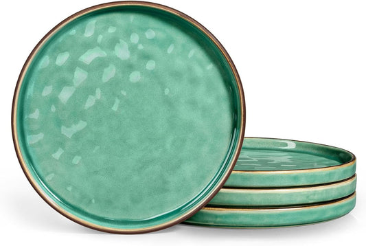 LIANYU 7.9 Inch Dessert Plates of 4, Kitchen Ceramic Dinner Plates Set, Dinnerware Serving Dishes Set, Dinnerware Salad Appetizer Plates for Microwave Dishwasher Oven, Chip Resistant, Emerald Green