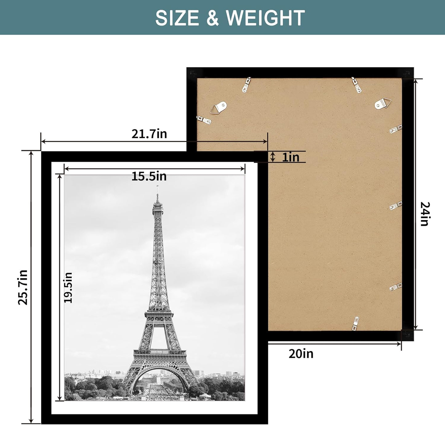 iRahmen 20x24 Picture Frame Set of 2 with Plexiglass, Black Wood Poster Frame for Wall Mounting Display 16x20 Picture with Mat or 20 x 24 Without Mat