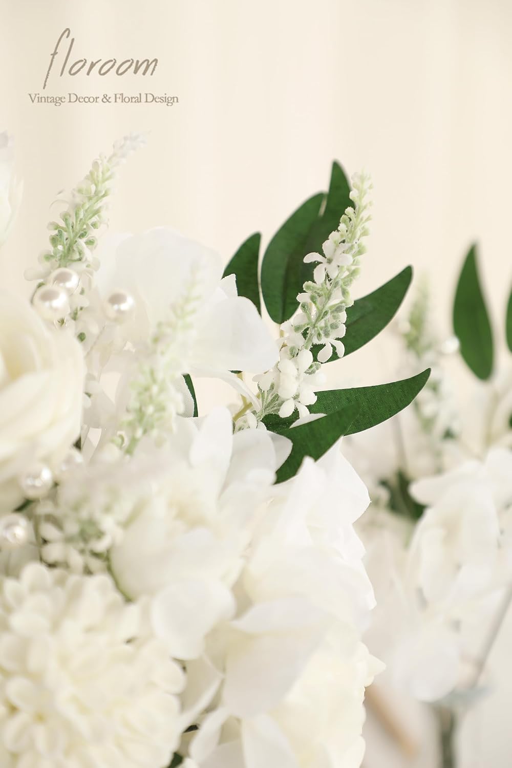 Floroom Artificial Greenery Stems Box Set, 76pcs with 6 Kinds of Faux Greenery Flowers Picks for DIY Bridal Bouquets Wedding Floral Arrangement Table Centerpieces, Green & White