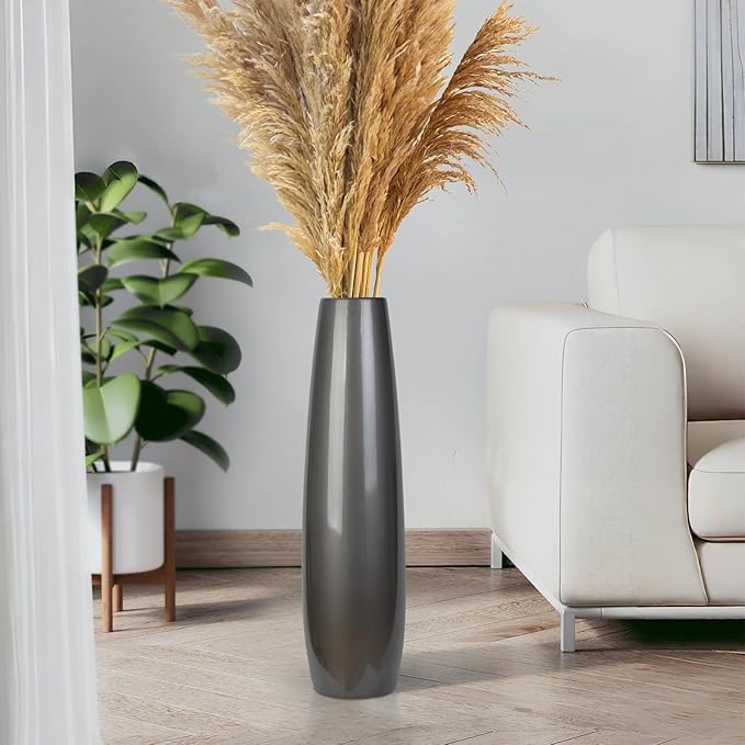 Silvery Ceramic Tall Floor Vase,24 Inch Large Modern Flower Vases for Home Décor,Wicker Big Floor Vase Decorations for Farmhouse, Living Room,Bedroom,Standing Plastic Vase Decorative Tall