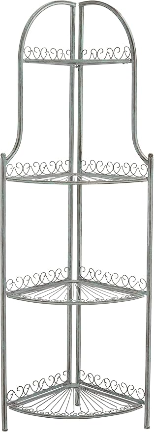 SAFAVIEH Outdoor Collection Abarrane Victorian Antique Dark Green Wrought Iron 4-Tier Corner Shelf