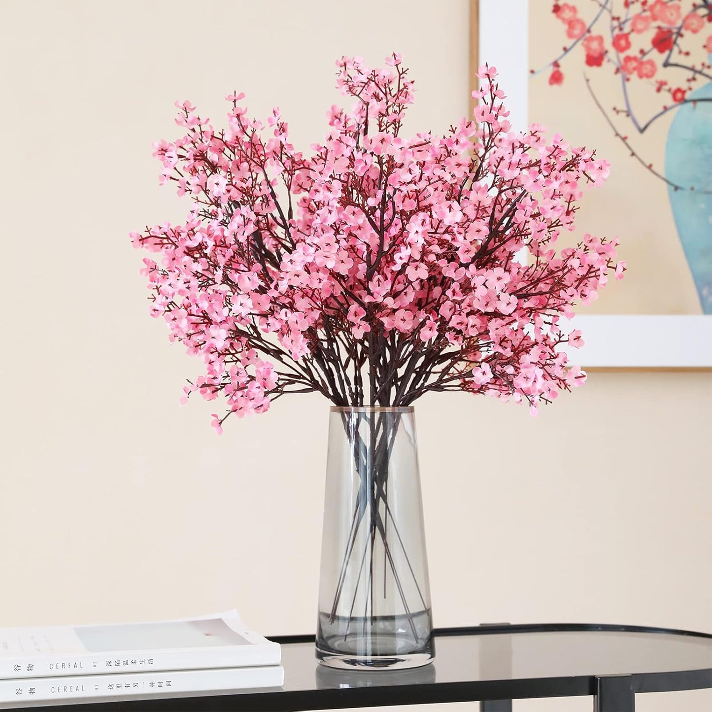 Hananona 10 Pcs Artificial Babys Breath Flowers Spring Flowers Fake Pink Silk Flowers for Home Decor Wedding Floral Arrangement Valentine's Day Table Centerpieces (10, Pink)