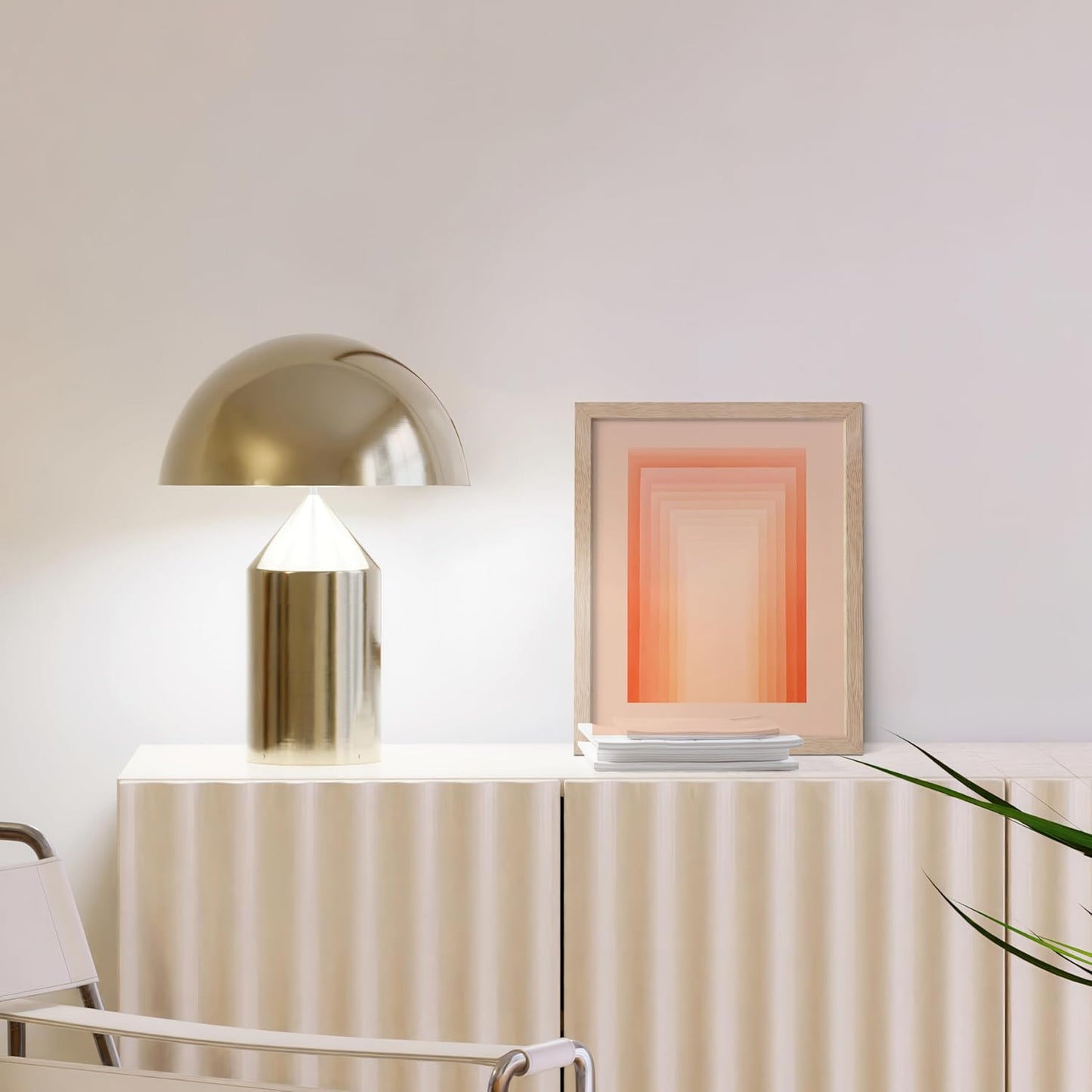 HAUS AND HUES Colorful Abstract Wall Art - Minimalist Retro Picture for Living Room Decor, Red and Pink Modern Wall Art Painting (Pink Geometric, Beige Frame, 8x10)