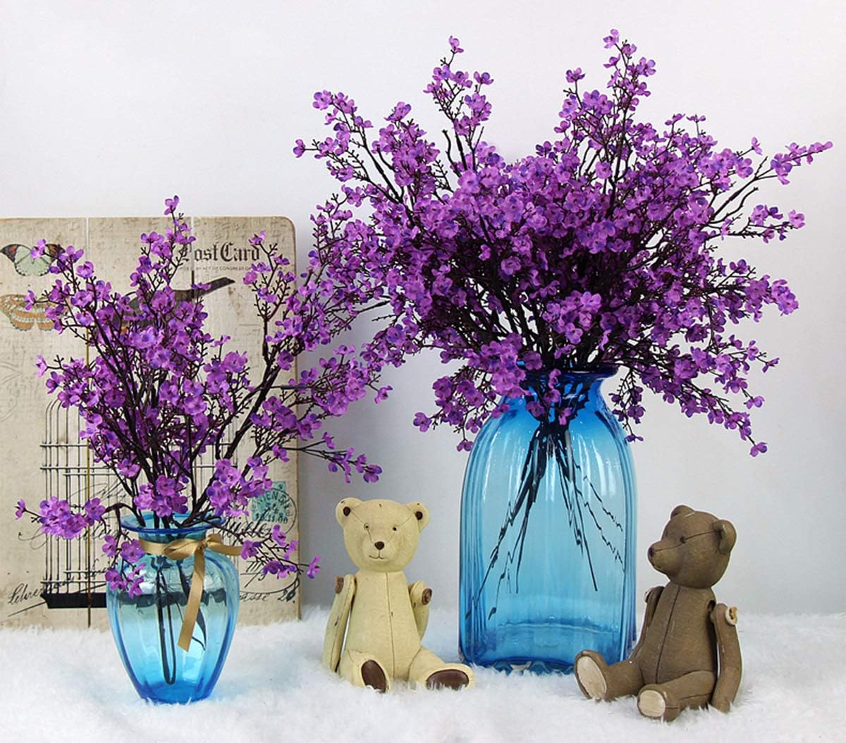 JAKY-Global Babys Breath Fabric Cloth Artificial Flowers 6 Bundle European Fake Silk Plants Decor Wedding Party Decoration Bouquets Real Touch DIY Home Garden(Purple)