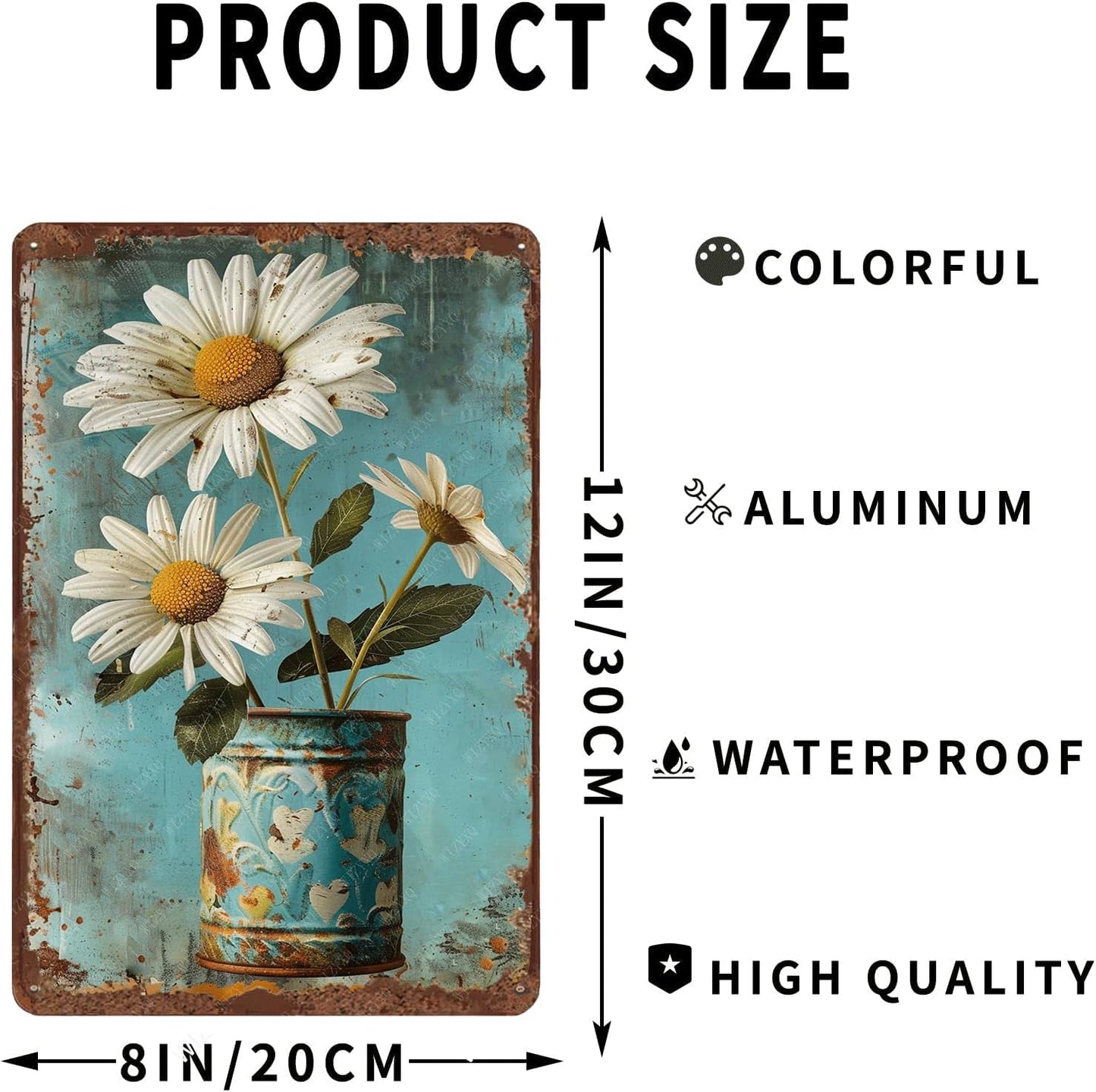 Metal Signs White Daisy Flower Vintage Metal Tin Sign for Home Office Kitchen Bar Cafe Garden Farmhouse Wall Decor 12x8 Inch