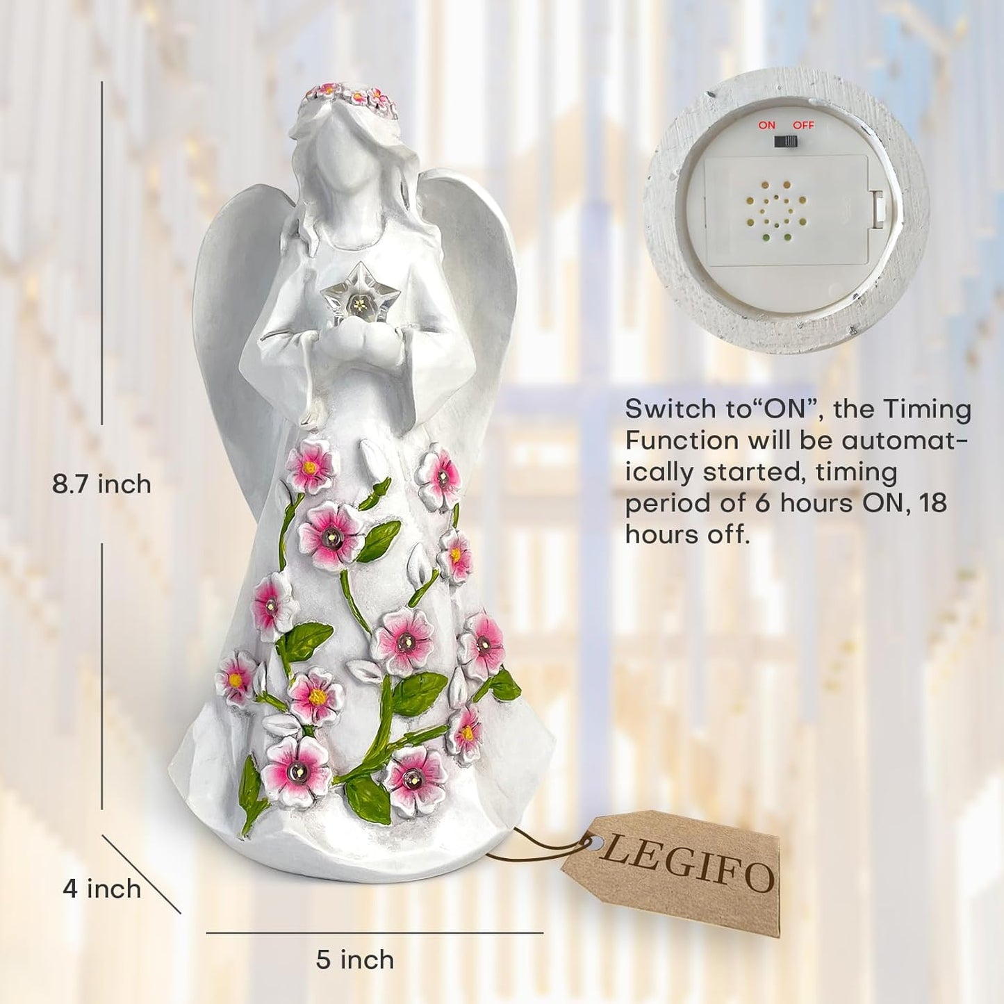 Guardian Angel Figurines with Light Star Battery Operated Angel Statue Decor, Birthday Gift for Grandma Grandmother Aunt Birthday Gift (with Timing Function)