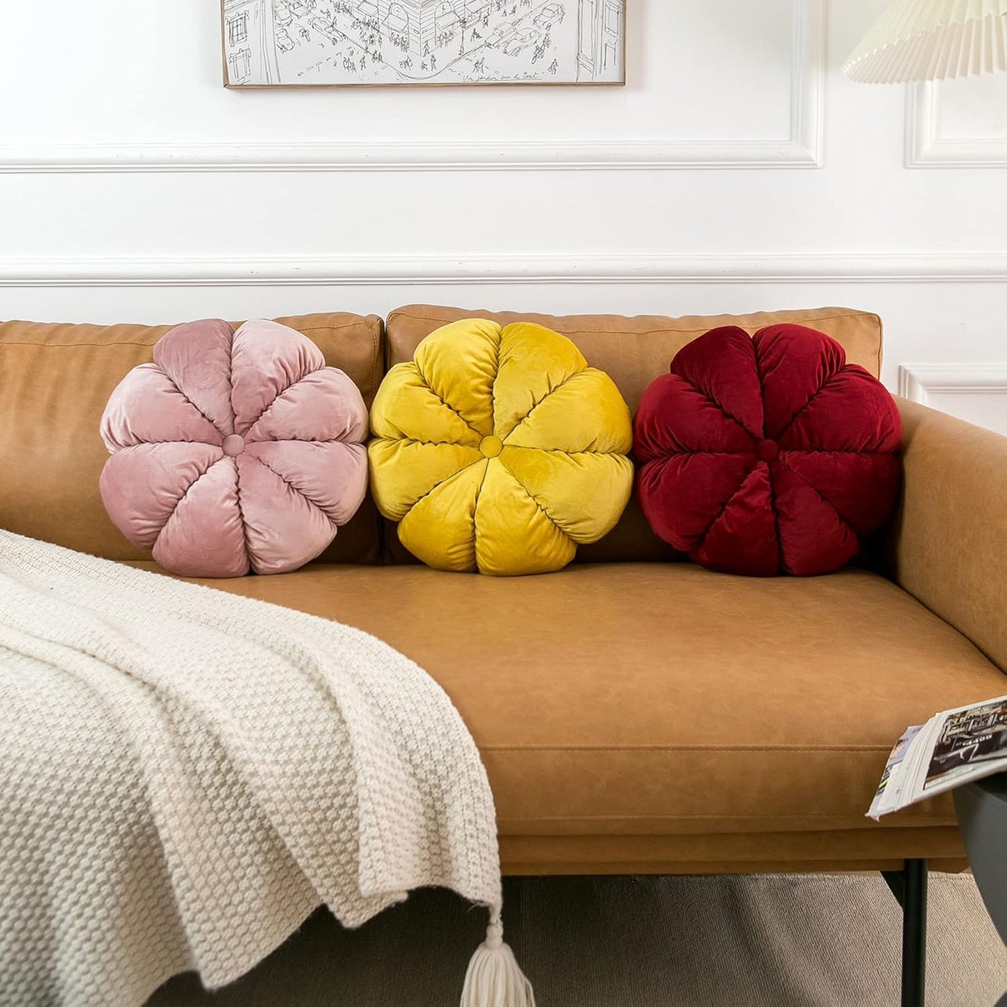 Flower Pillow Cushion Round Decorative Throw Pillow for Couch Bedroom Flower-Shaped Floor Cushion for Girls Kids (Pink, 15.7”)