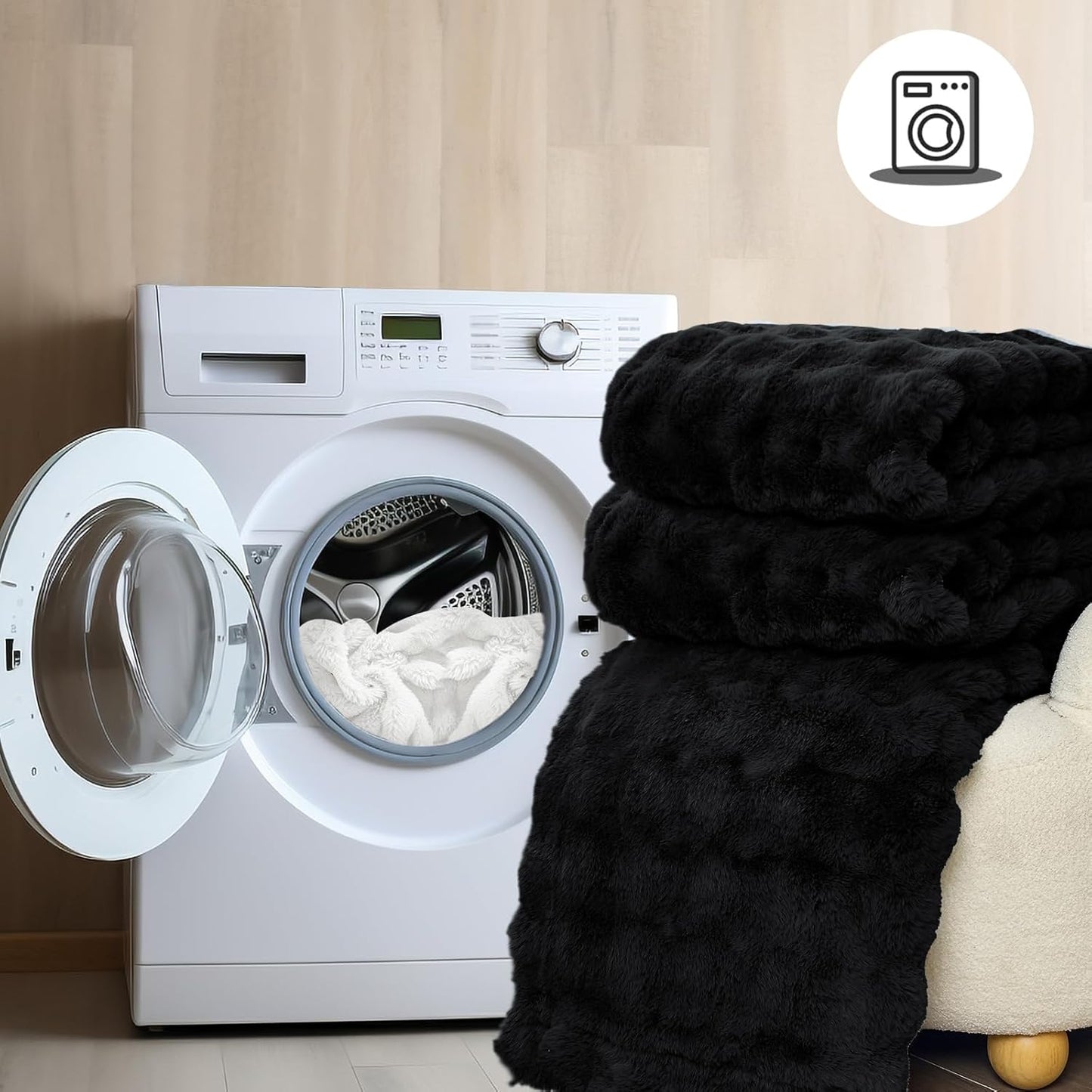 Faux Fur Black Throw Blanket for Couch - Super Soft Heavy Flufyy Thick Bubble Throw Blankets for Bed Bedroom Living Room Farmhouse Sofa Chair Fall Winter Warm, 50x60 Inch