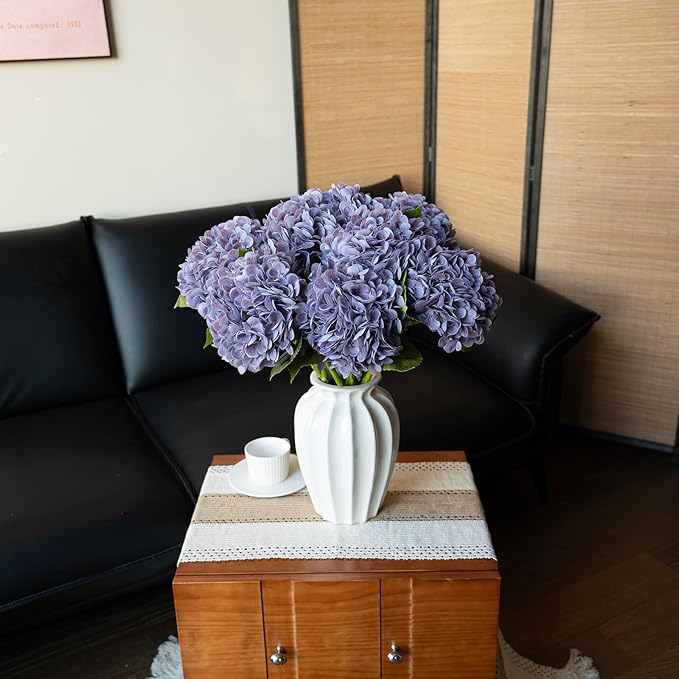 3Pcs 22 inch Lifelike Artificial Hydrangea, 3 Light Purple Large Real Touch Flowers Artificial Flowers Dry Flowers Outdoor Wedding Christmas Office Family Party Living Room Table Deco