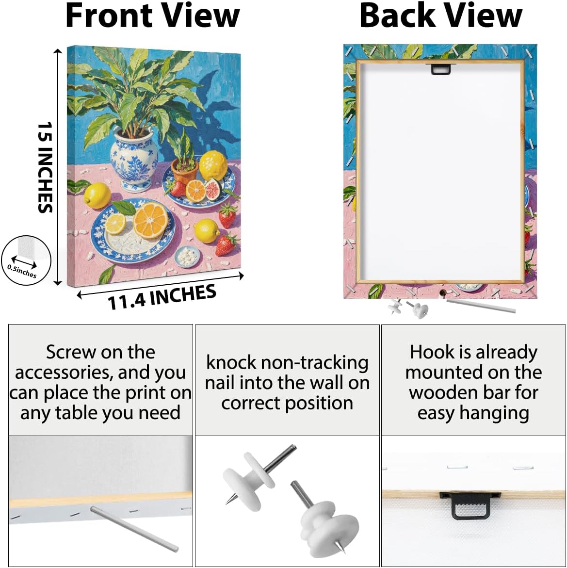 Italy Lemon Wall Art, Botanical Still Life Oil Painting Canvas Framed Prints Modern Decorations, Fruit Theme Poster for Living Room Dining room Entryway Farmhouse Bedroom