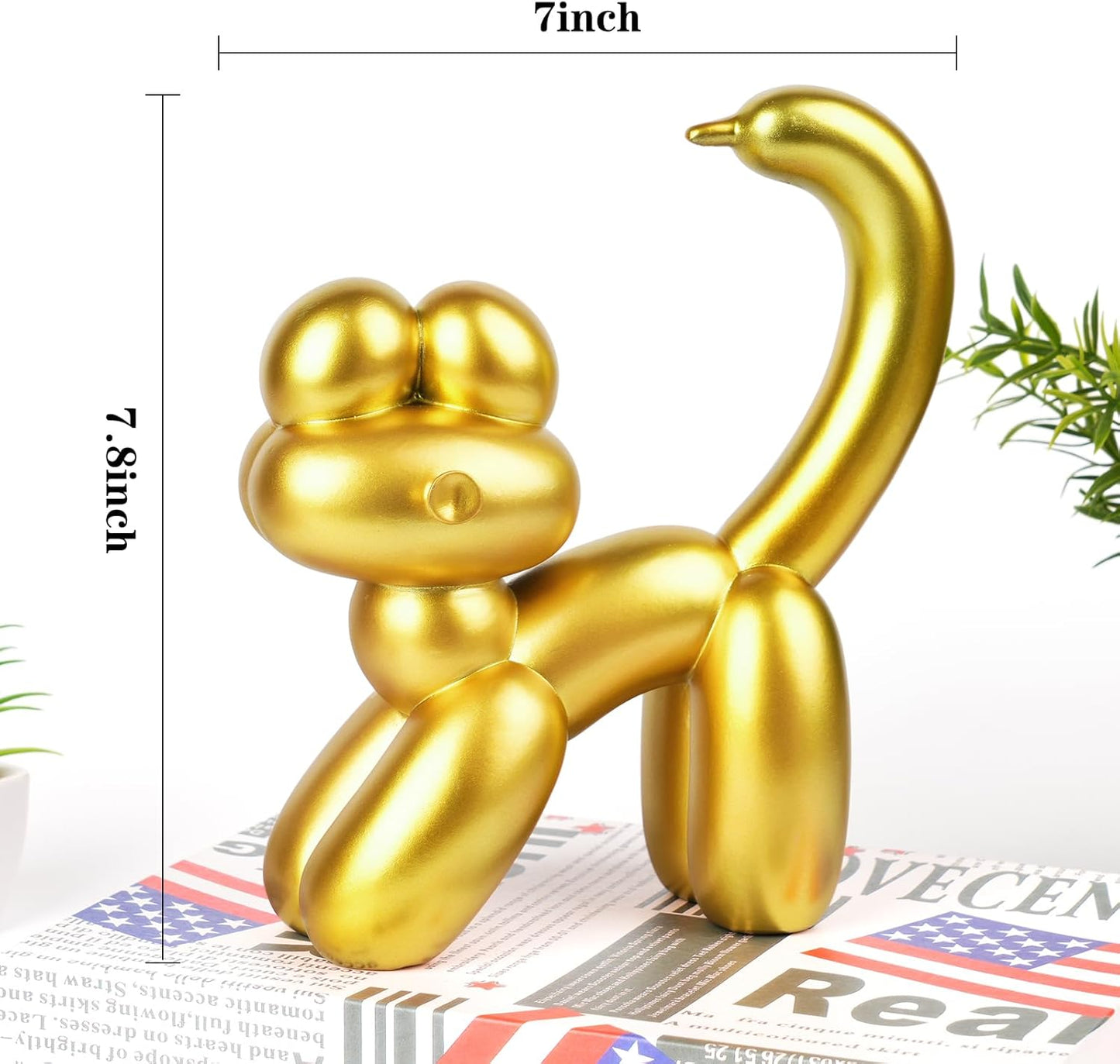 Cute Balloon Cat Statue Decor - 7.8 Inch Modern Cat Statue Ornament, Home Crafts Living Room Desktop Bedroom Sculpture Decoration (Gold, Large)