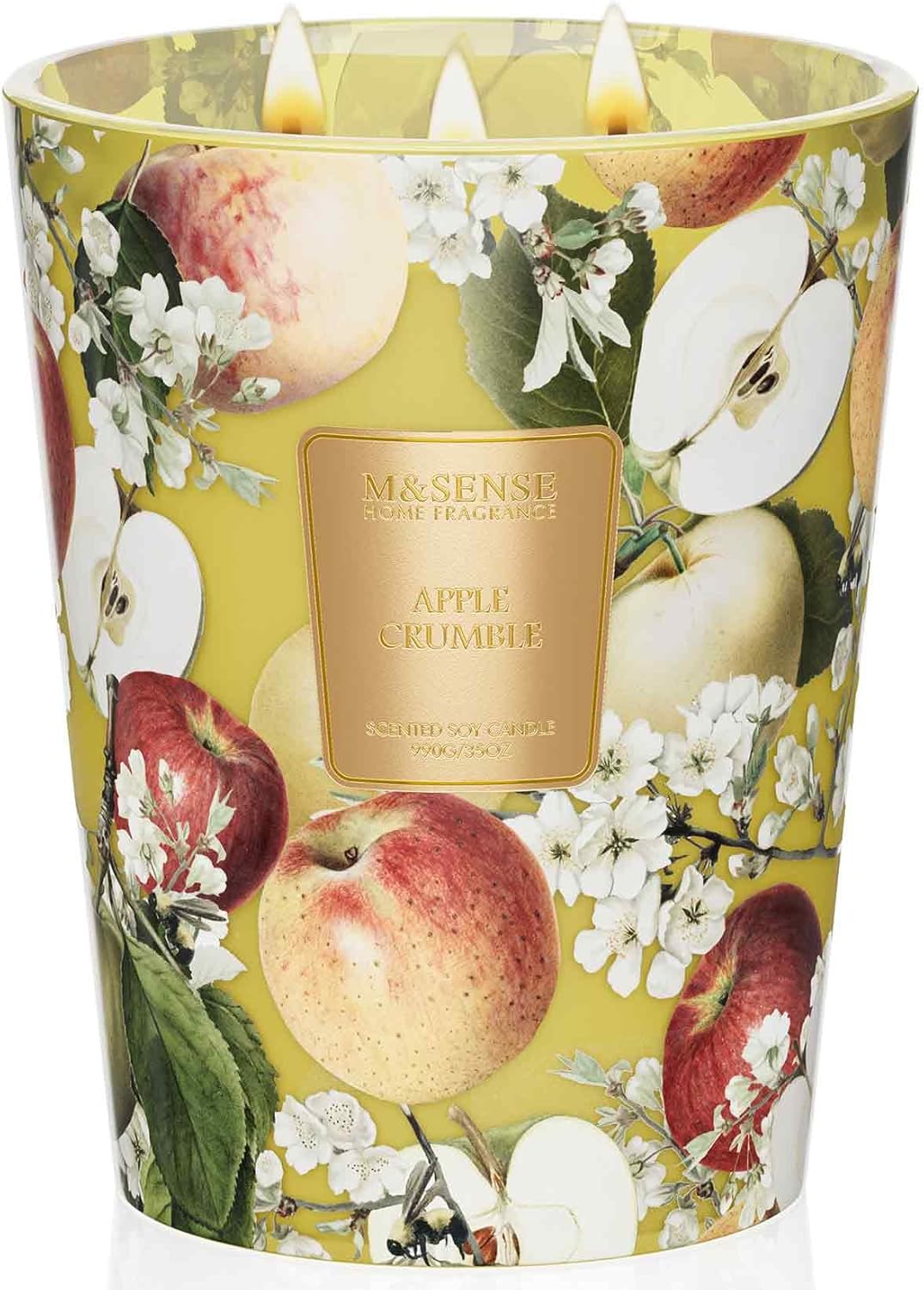 M&SENSE Extra Large Candle Apple Crumble Scented, 3-Wick 35oz 150H Long Lasting, Natural Soy Wax Aromatherapy Candle for Stress Relief, Home Fragrance Housewarming Gifts Candle for Home Decor