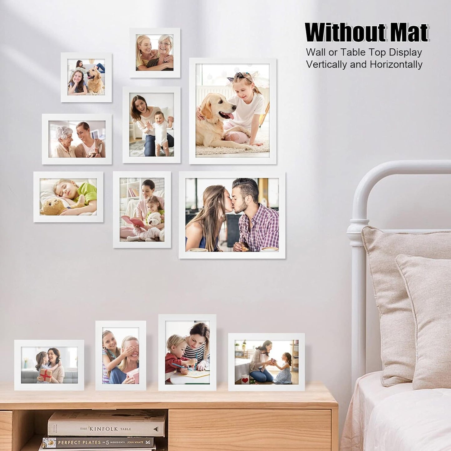 Egofine Picture Frame Set 12 Pack, Picture Frames Collage Wall Decor with Two 8x10, Four 5x7, Four 4x6, Two 4x4, Photo Frames for Wall and Tabletop, Made of Solid Wood, Covered by Plexiglass, White
