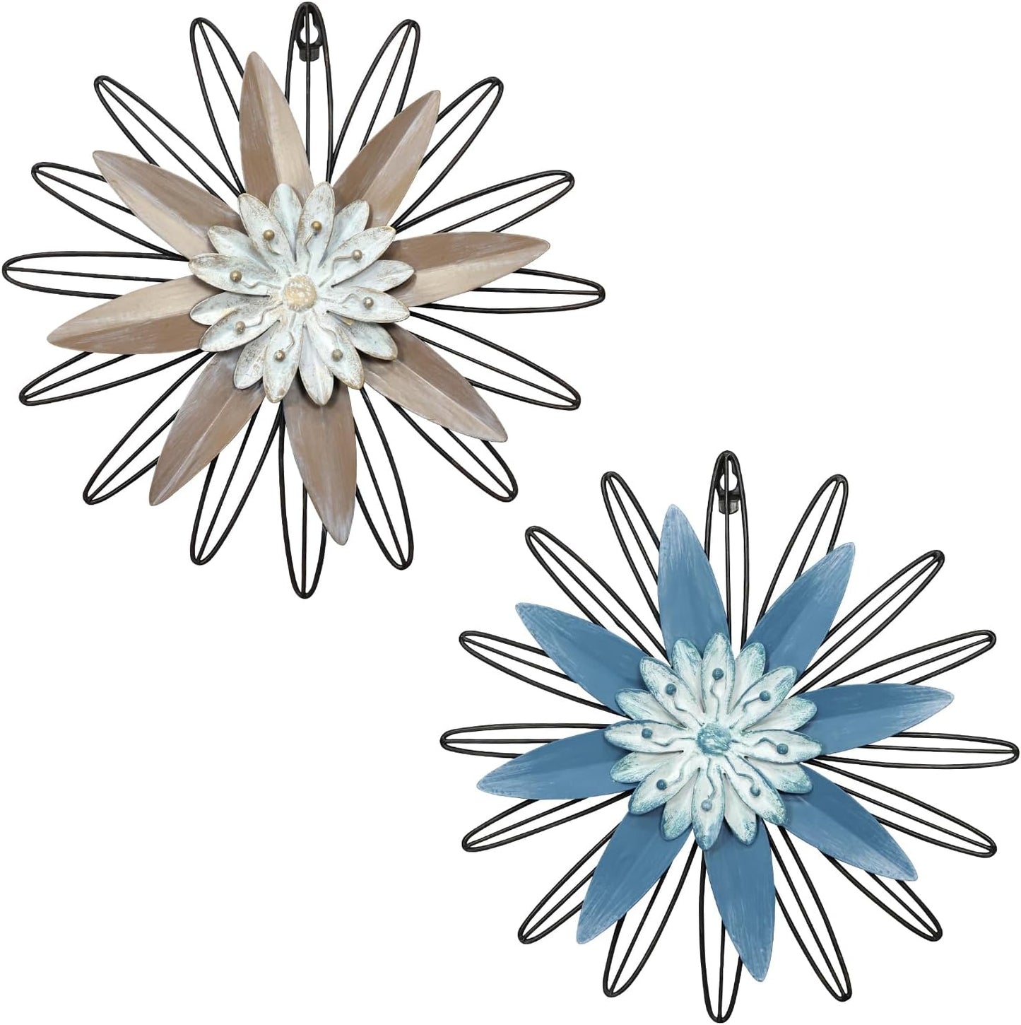 LIFFY Metal Flowers Wall Art Decor Set - 3D Multi-Layer Design Accent Wall Decor, 11 inches - Stunning Wall Art and Decor for Living Room, Bedroom, Sunroom and Outdoor Spaces