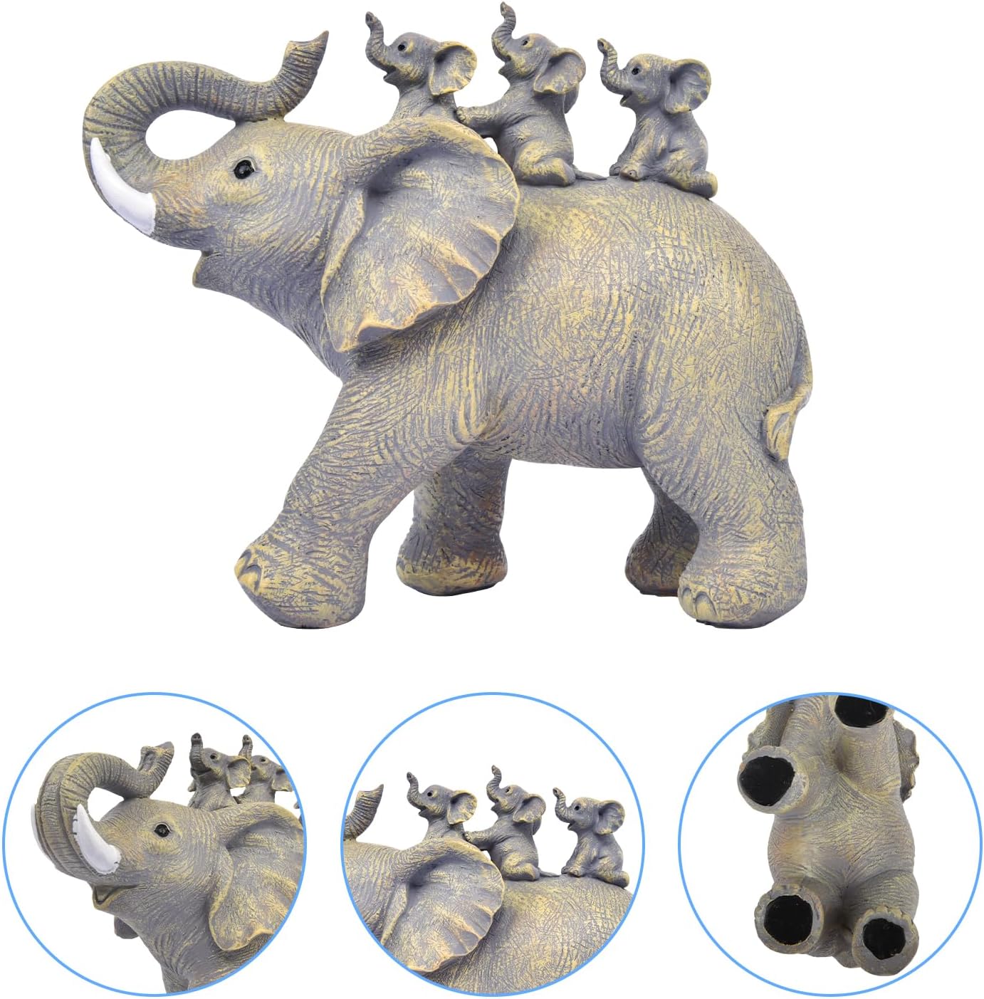 Cute Good Luck Elephant Home Décor Statues Carries Three Calves on Its Back Figurines for Shelf Elephant Lovers Decoration for Bedroom, Office (Yellow)