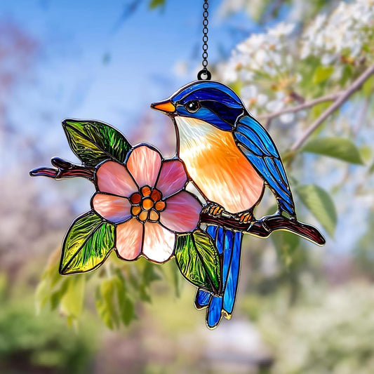 Bird Flower Suncatcher Hanging Sign Window Ornament Nature Lover Garden Gift Unique Home Decor Sun Catchers Indoor Windown Suncatchers for Windows Outdoor
