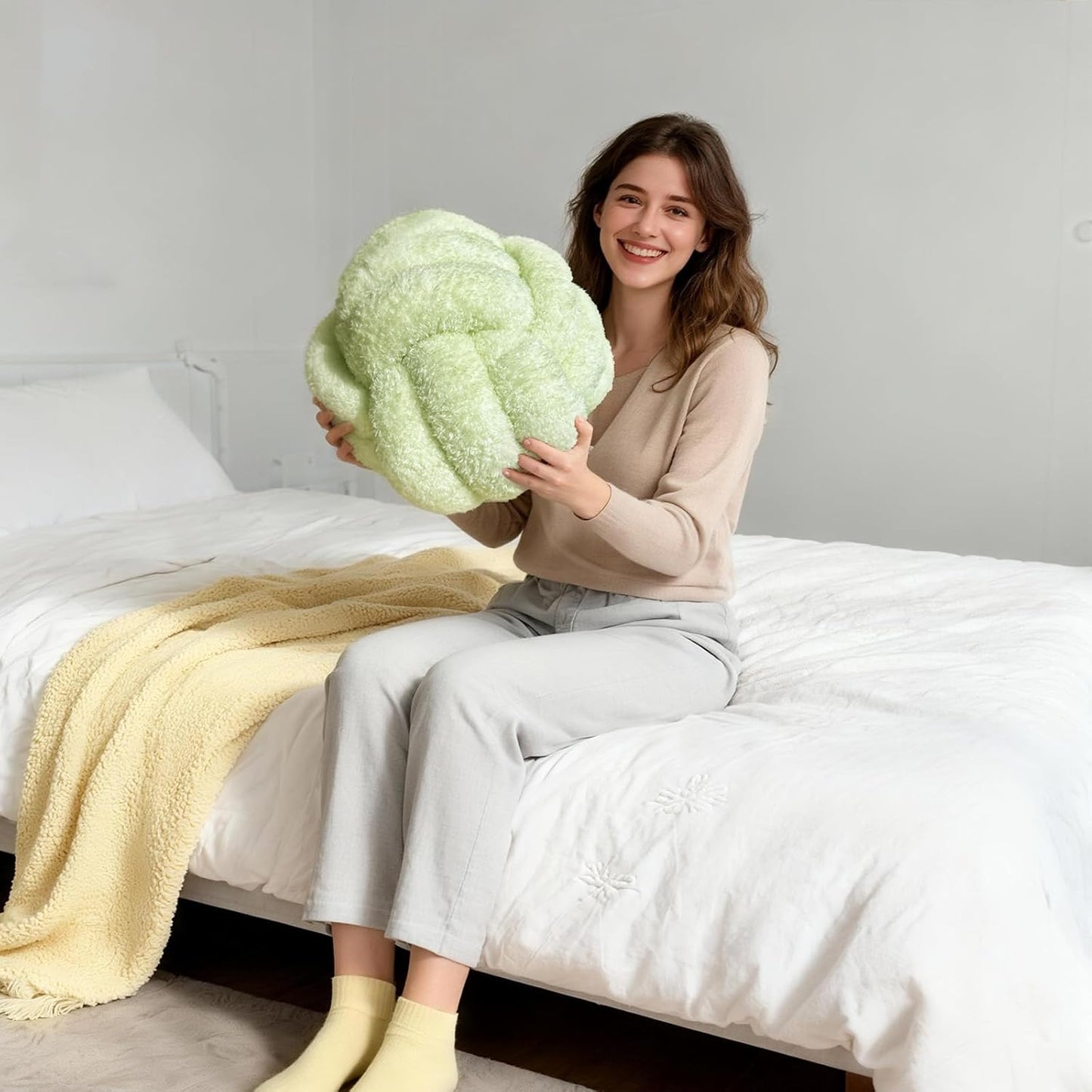 Knot Pillow Ball Plush - Decorative Throw Pillows for Bed Relieve Stress, Round Knot Cushion for Sofa Decor Pet Toy, Sage Green 12 inch