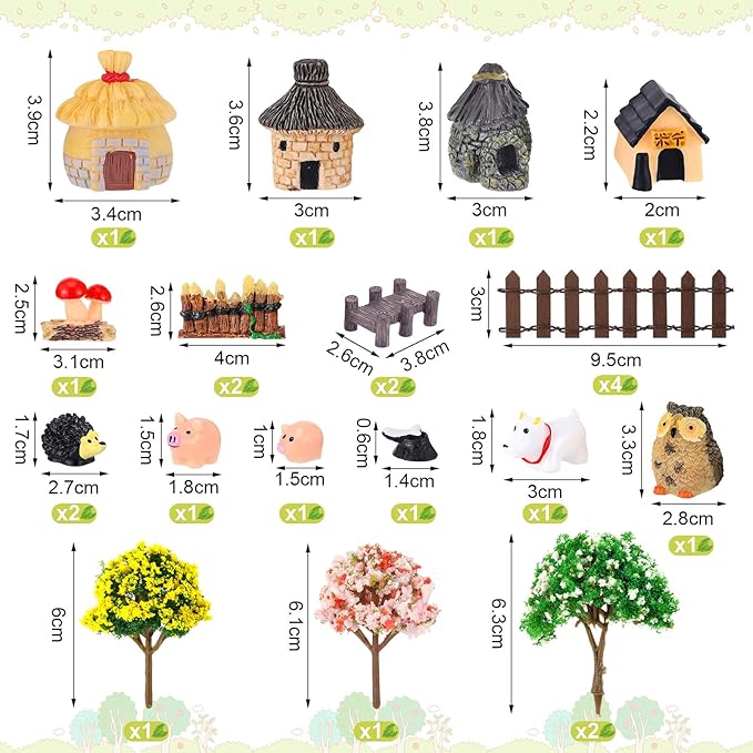 60 PCS Mini Fairy Garden Accessories Kit Enchanted Miniature House Decor Set with Tiny Figurines, DIY Micro Landscape Ornaments for Terrarium, Dollhouse Succulent Craft