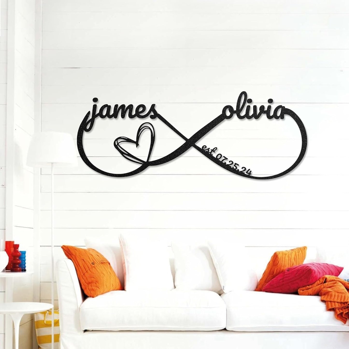 LULLBABYMALL Personalized Love Metal Sign - Customized Names and Date Wall Art, Infinity Metal Signs for New Home, Wedding, Couple, Christmas