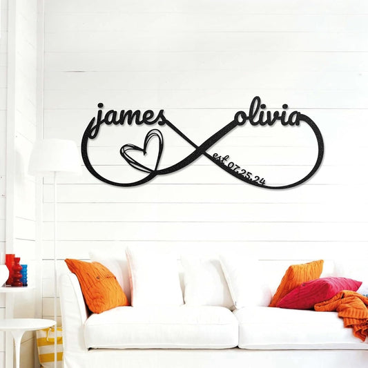 LULLBABYMALL Personalized Love Metal Sign - Customized Names and Date Wall Art, Infinity Metal Signs for New Home, Wedding, Couple, Christmas