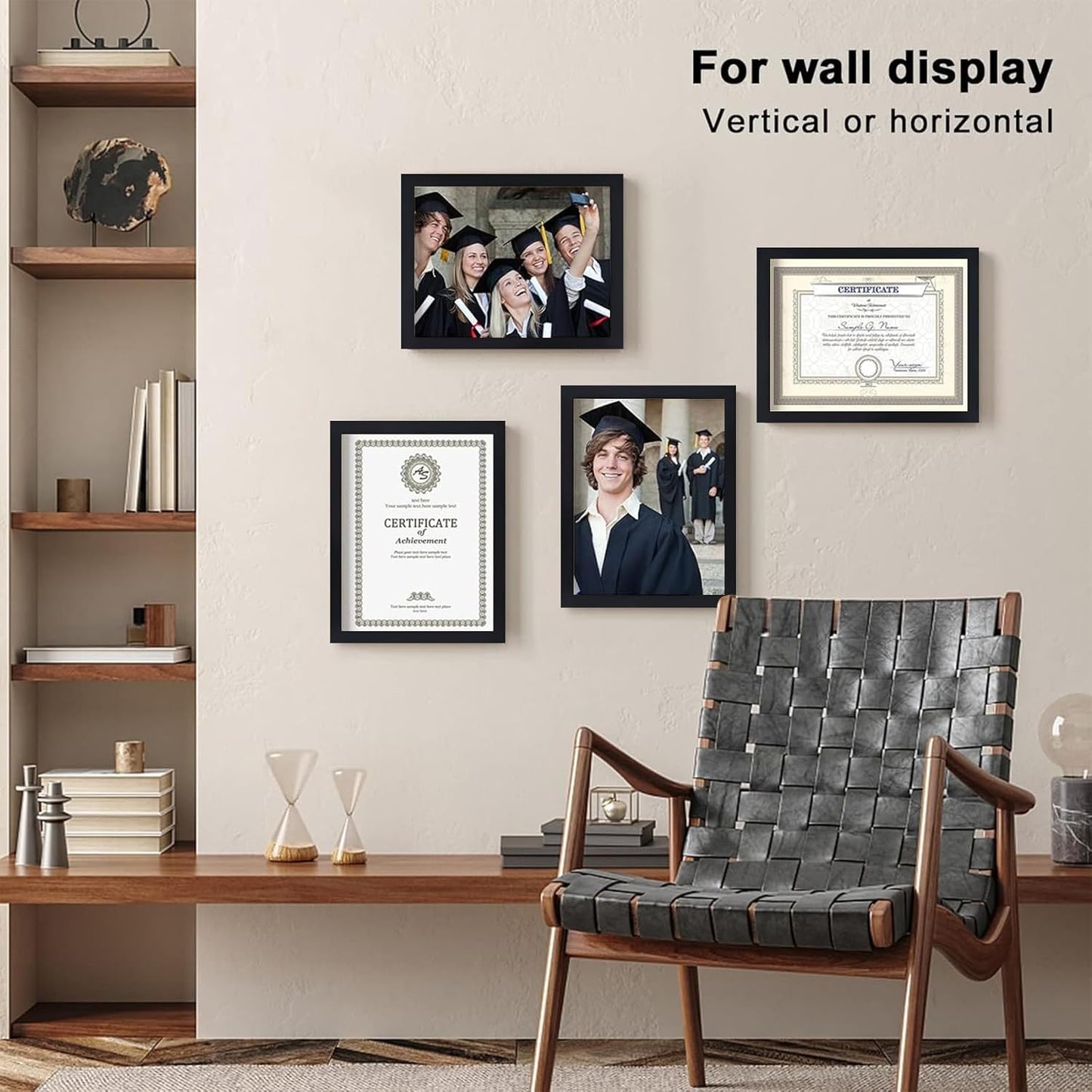 KINLINK 8.5x11 Picture Frames Black, Solid Wood Diploma Frames with Acrylic Plexiglass for Pictures, Certificate Degree Document Frame Tabletop and Wall Display, Set of 4