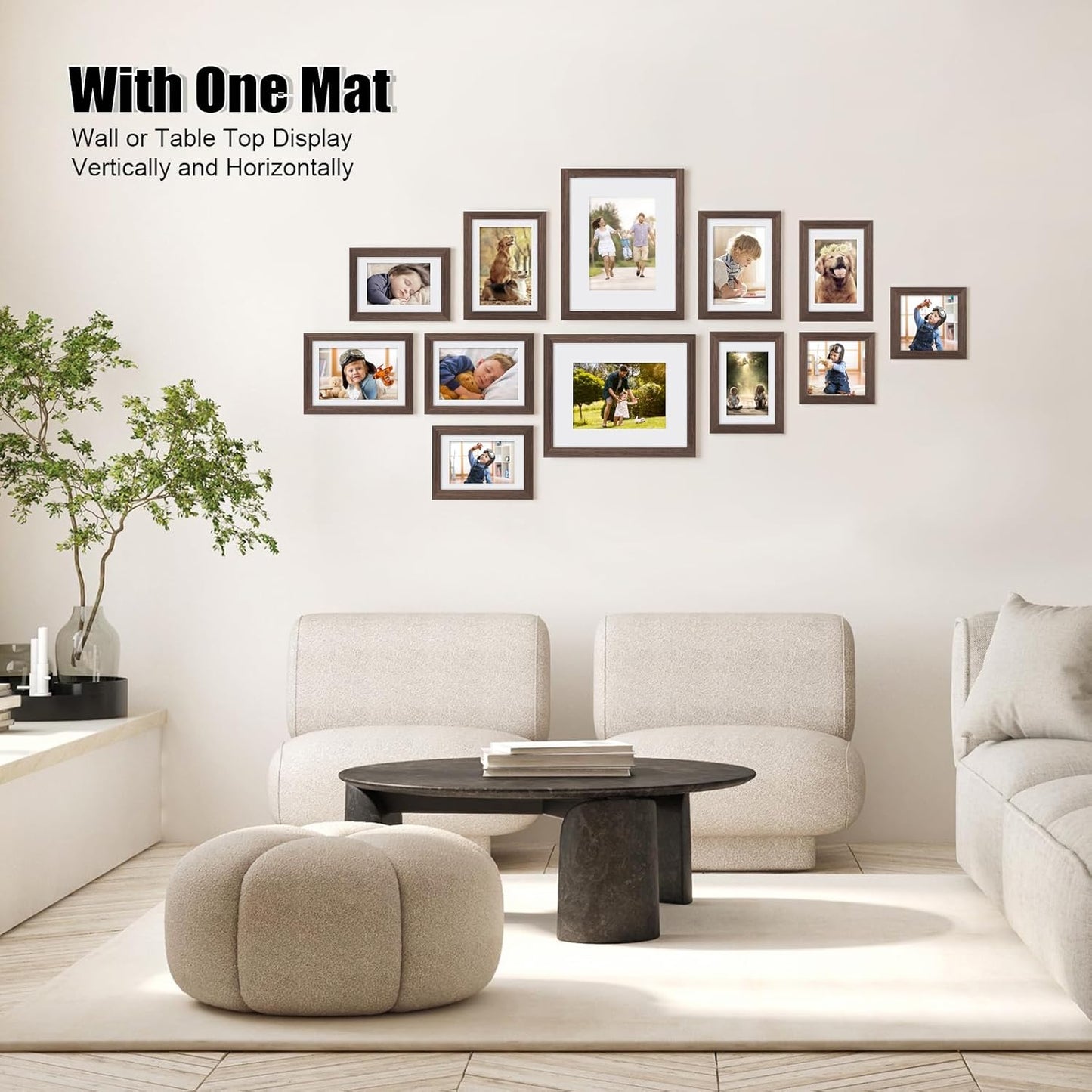 Egofine Picture Frame Set 12 Pack, Picture Frames Collage Wall Decor with Two 8x10, Four 5x7, Four 4x6, Two 4x4 for Wall and Tabletop, Made of Solid Wood, Covered by Plexiglass, Rustic Brown