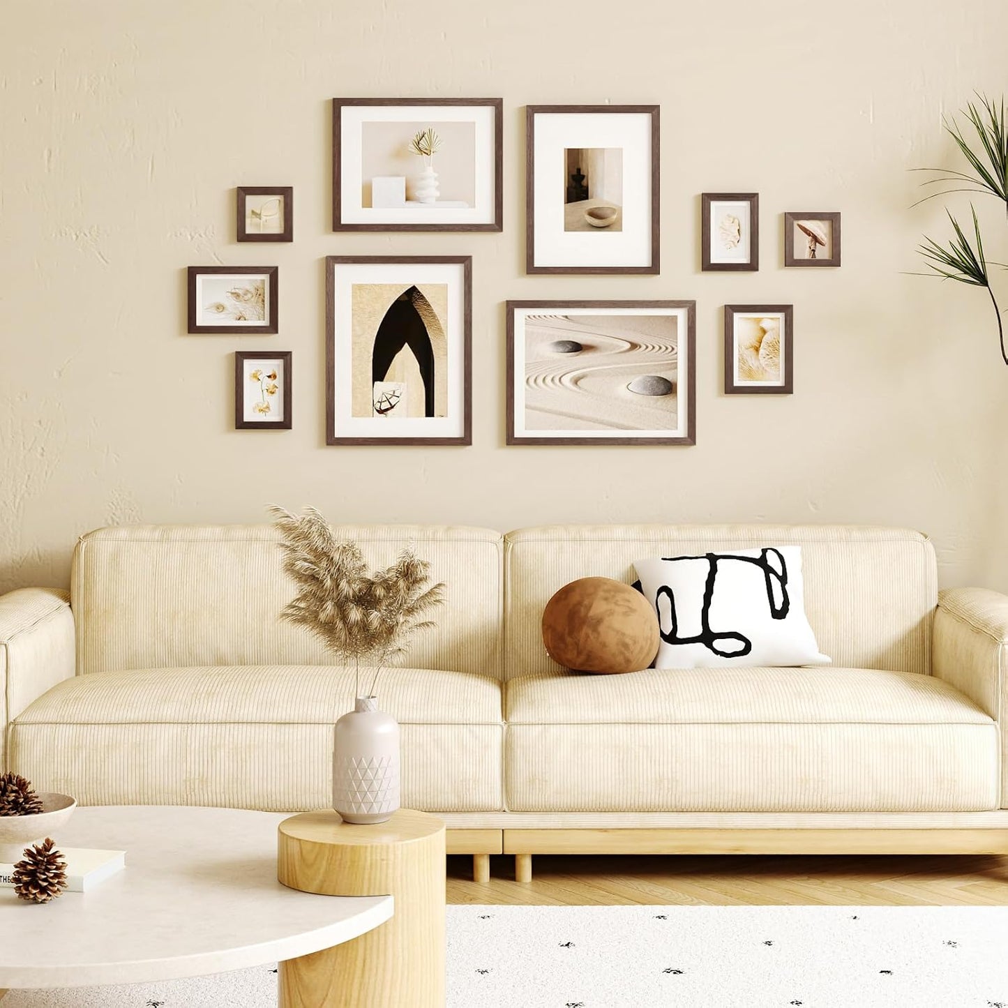 Egofine Picture Frame Set 10 Pack, Picture Frames Collage Wall Decor with Two 12x16,Two 11x14,Two 5x7,Two 4x6,Two 4x4 for Wall and Tabletop, Made of Solid Wood, Covered by Plexiglass, Rustic Brown