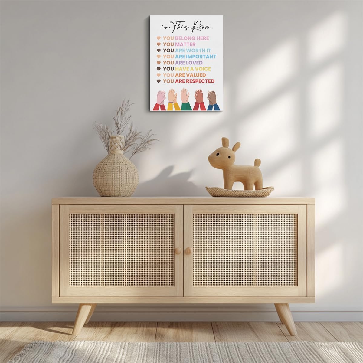 Inspirational Diversity Wall Art in This Room Watercolor Canvas Painting Prints for Classroom Nursery Home Living Bedroom Office Wall Decor Framed Equality Artwork Gifts