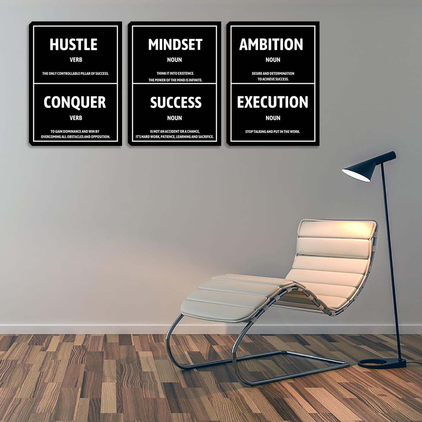 Hustle Wall Art Motivational Canvas Wall Art Inspirational Black Quote Posters Home Office Wall Decor Black Wall Picture Paintings Framed Artwork for Living Room Bedroom (48" Wx24 H)
