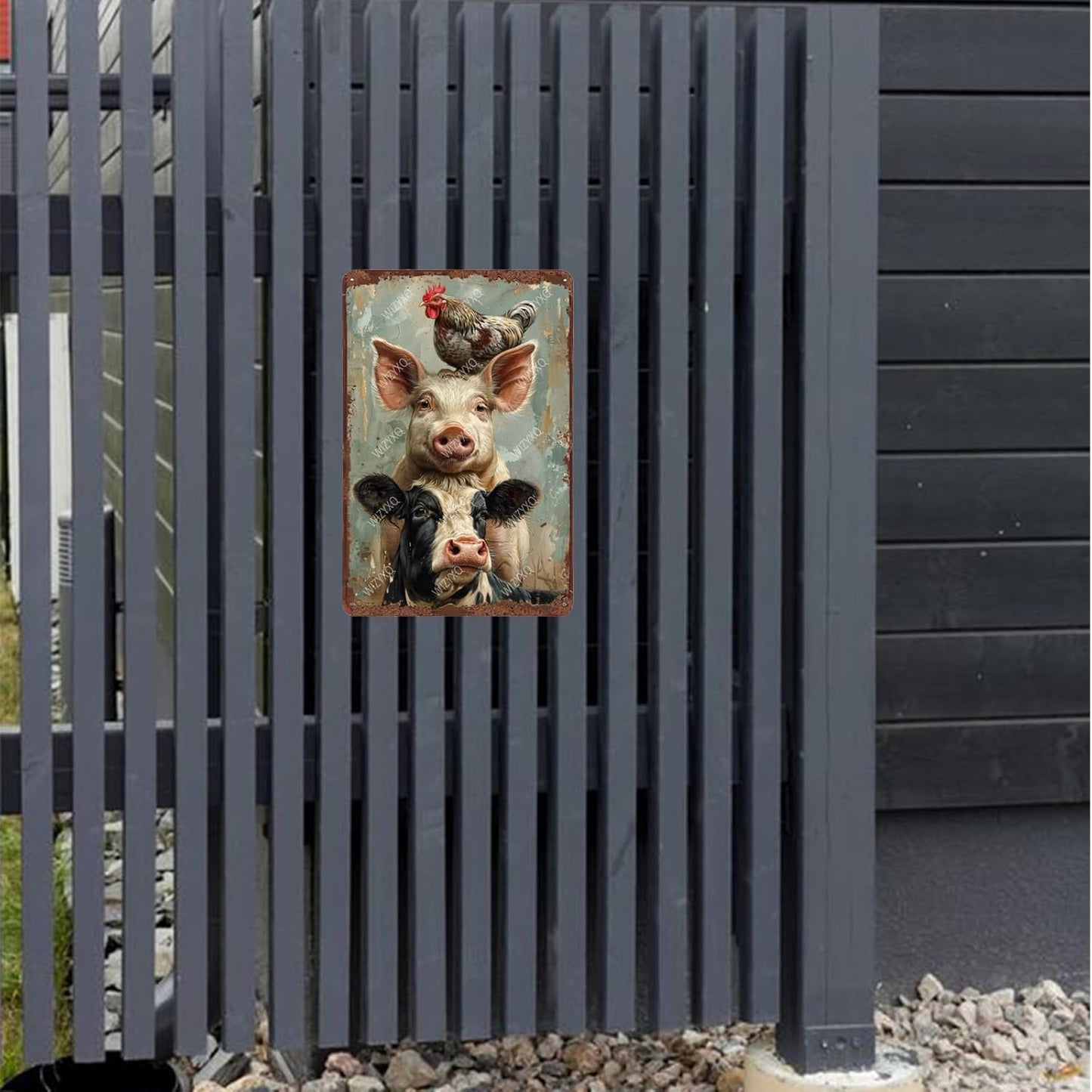 Metal Signs A Pig Cow Chicken Vintage Tin Sign for Home Office Kitchen Bar Cafe Garden Farmhouse Chicken Coop Wall Decor 12x8 Inch