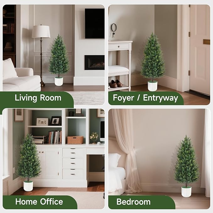 3FT Artificial Cedar Topiary Trees Set of 2 Detachable Planter & Spike,UV Resistant Faux Plants Outdoor and Indoor,Realistic Fake Bushes Pine Tree for Front Porch Decor Patio Offices Living Room