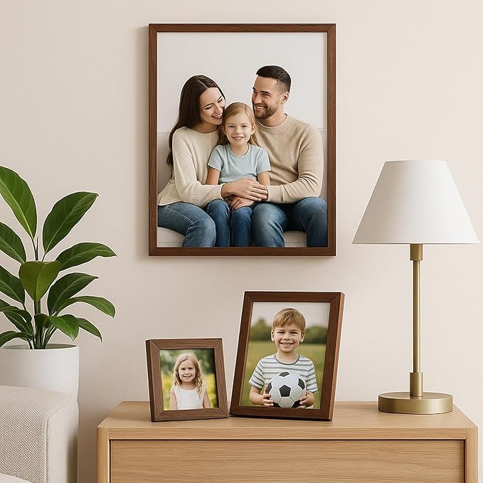 4x4 Oak Wood Picture Frame - 4"x4" Photo Frame, 4x4 Picture Frame Wood, Natural Solid Wooden Picture Frames for Wall Art Photo and Prints(3 Pack, Walnut)