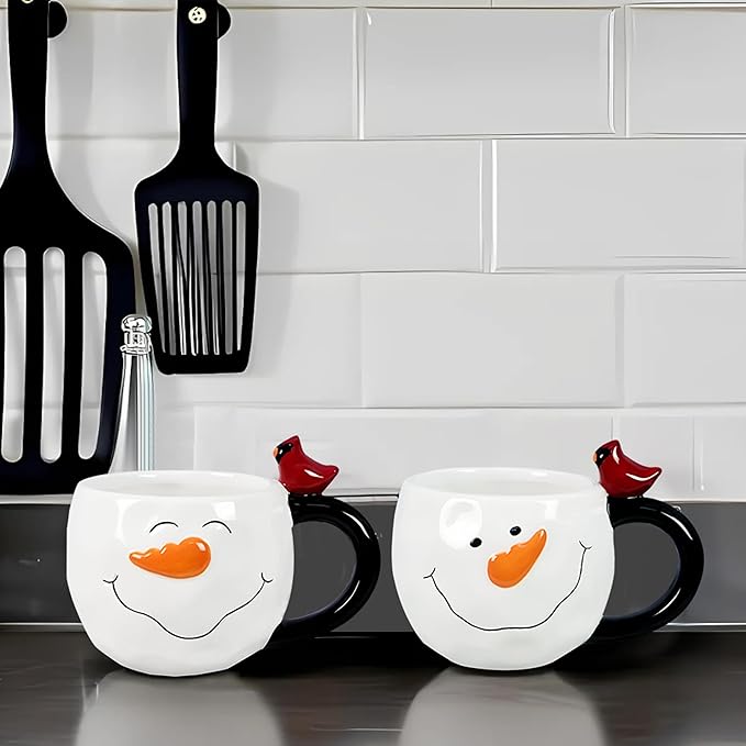 Young's Inc Ceramic Christmas Leopard Snowman Mugs, 16oz Christmas Coffee Mugs Set, 5.63"x3.58" Holiday Mugs, Hot Cocoa Mugs For Adults, Kitchen Decor