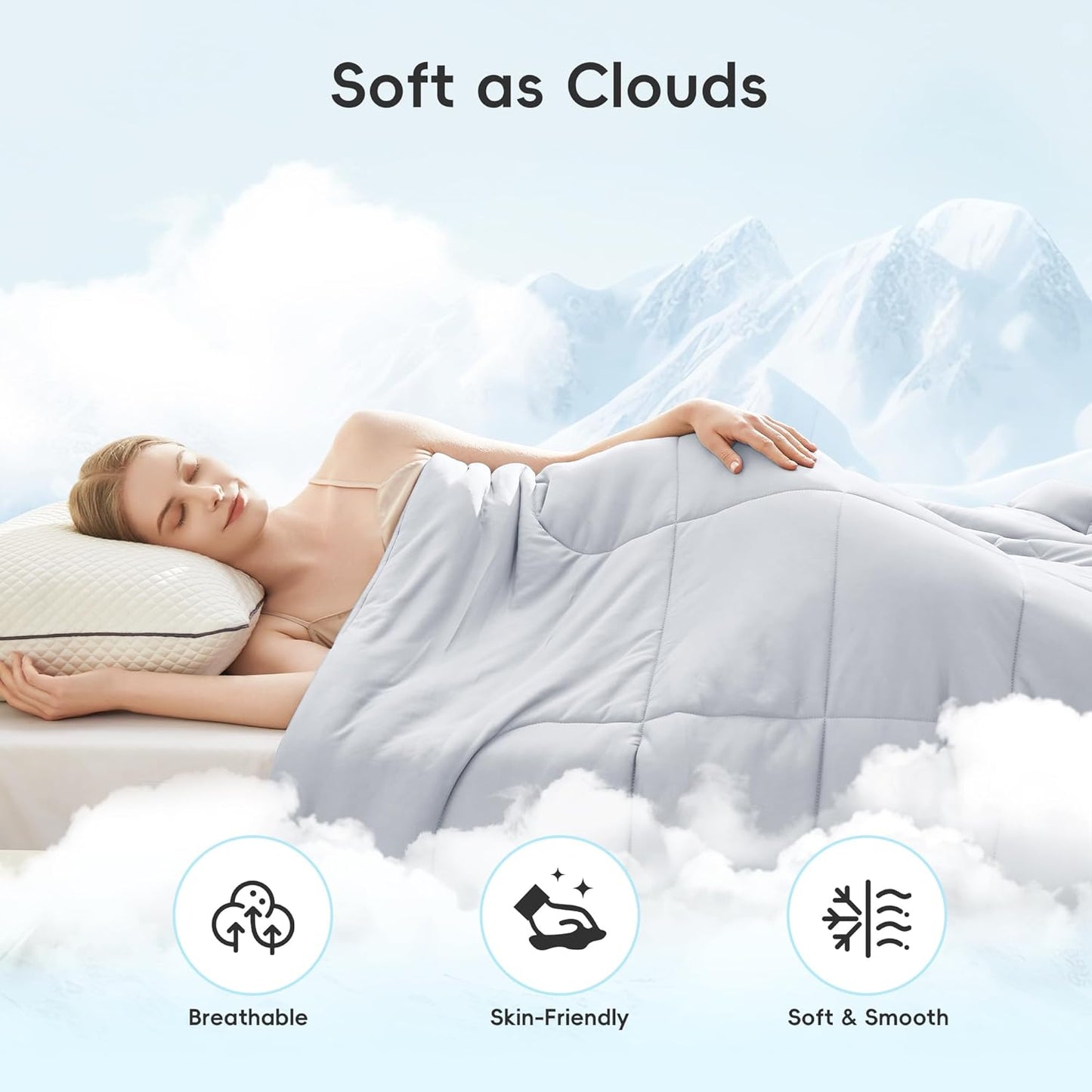 Cooling Comforter Twin/Twin XL Size, All Season Blanket for Hot Sleepers, Lightweight Comforter for Night Sweats, Double-Sided Cooling Bedding for Bed, Sofa, Office, Camping (Light Gray,68"*80")