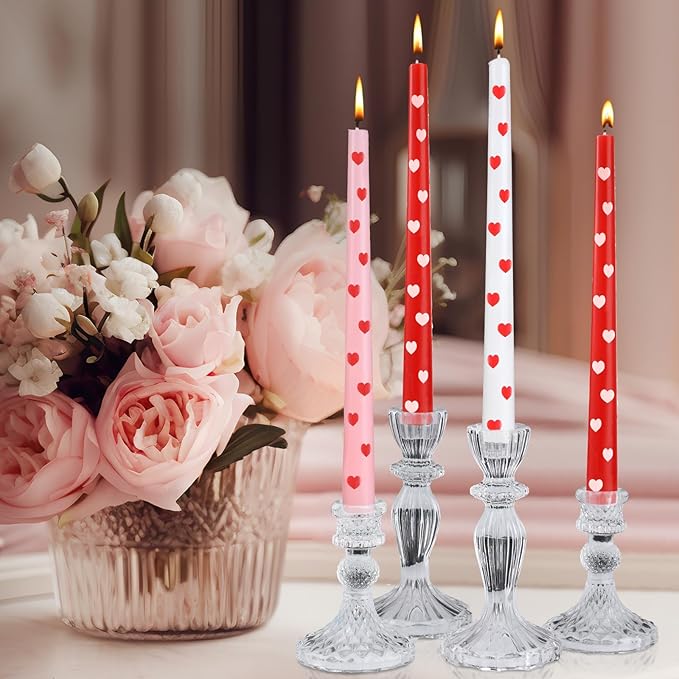 6 Pcs Taper Candles 10 Inch Candle Sticks for Bachelorette Bridal Wedding Party Baby Shower Table Cake Decor(Heart,10 Inch,Pink Red White)