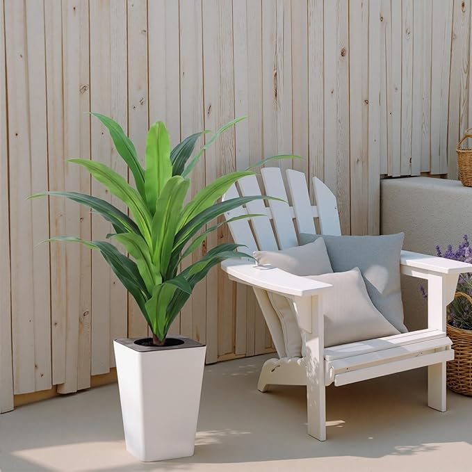 2 Pack Artificial Dracaena Tree with White Tall Planter 4FT-Tall Potted Faux Plants Indoor -Fake Floor Plant for Home Office Living Room Outdoor