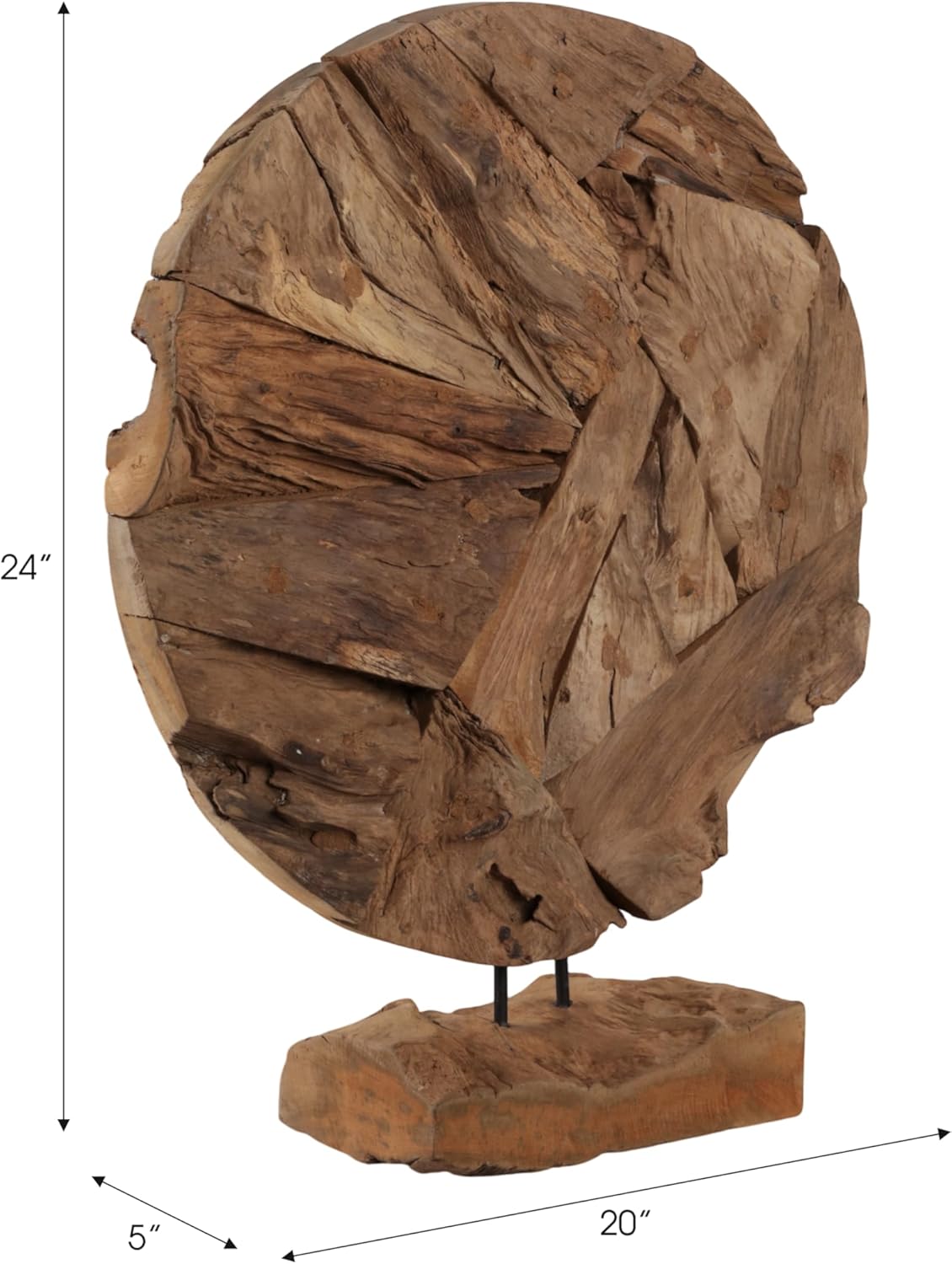 Decorative Home and Office Sculpture – Artistic Round Wooden Accent Perfect for Living Room, Bathroom, and Coffee Table Decor – Unique Rustic Home Statue and Ornament for Shelf Display – 24" Brown