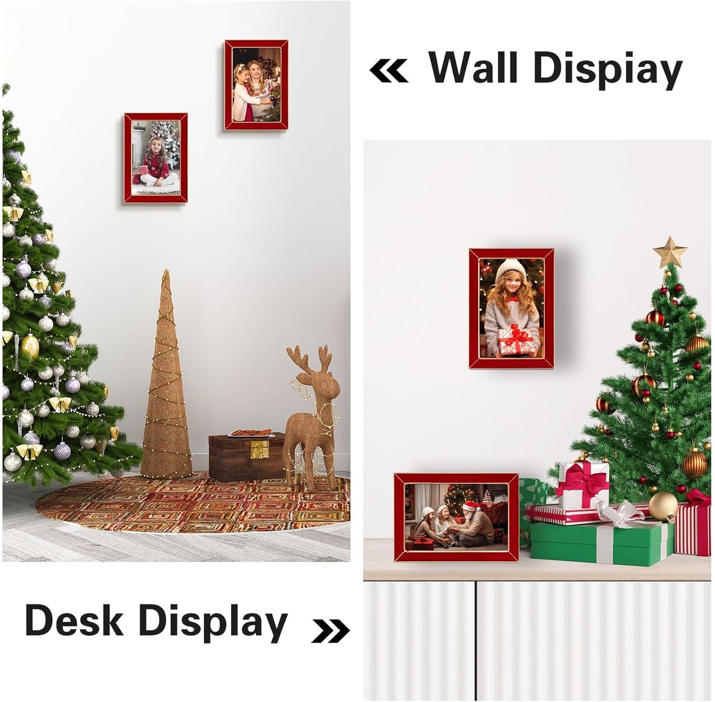 Frametory Enamel Picture Frame - 4x6 Gold Metal Edge Red Enamel Picture Frame With Easel and Velvet Back for Tabletop Display, Bookshelf, 4x6 Wall Decoration, Photo Frames-2 Set