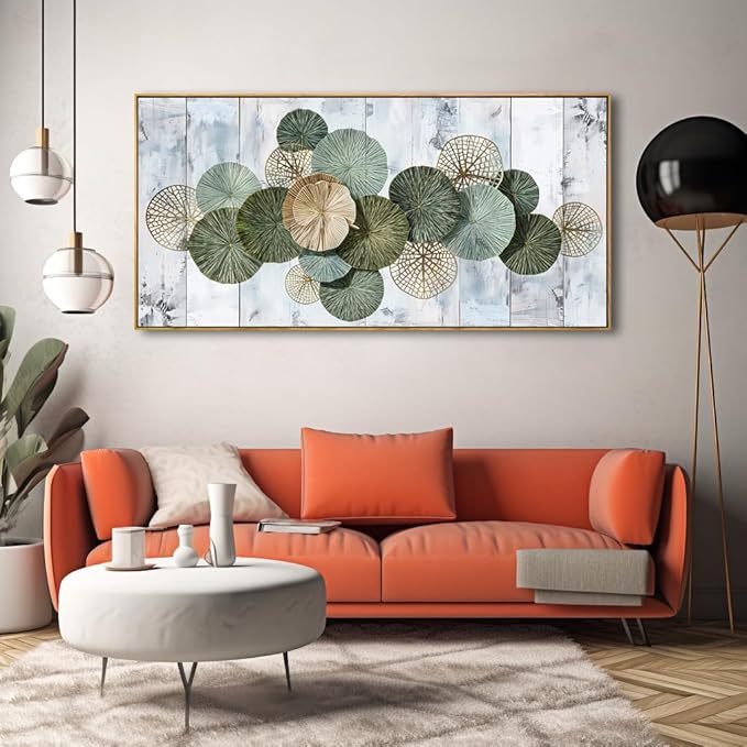 Wall Art Simple Wall Decor Green Canvas Painting Abstract Wall Art for Bedroom Living Room Dining Room Home Office Decor 20"x40" with Framed